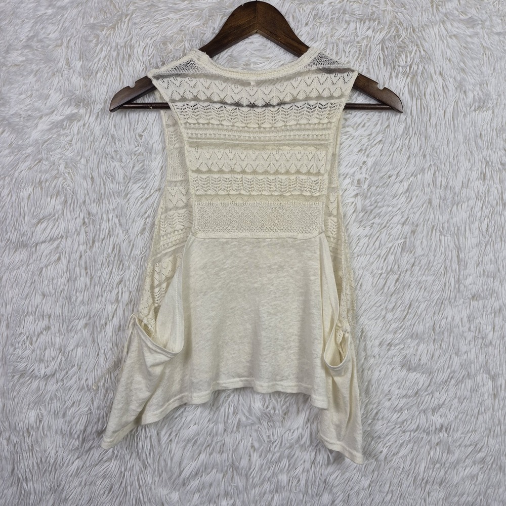 Free People Lace Crochet Ivory Sleeveless Semi Sheer Top Assymetric Sz S Boho - Picture 4 of 8